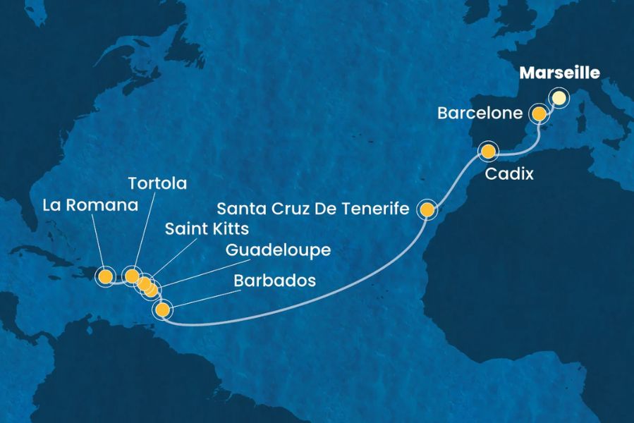 Hành trình di chuyển của tour du thuyền Costa